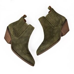 Patina Dakota Western Suede Ankle Boot Portland Leather Olive Green 10